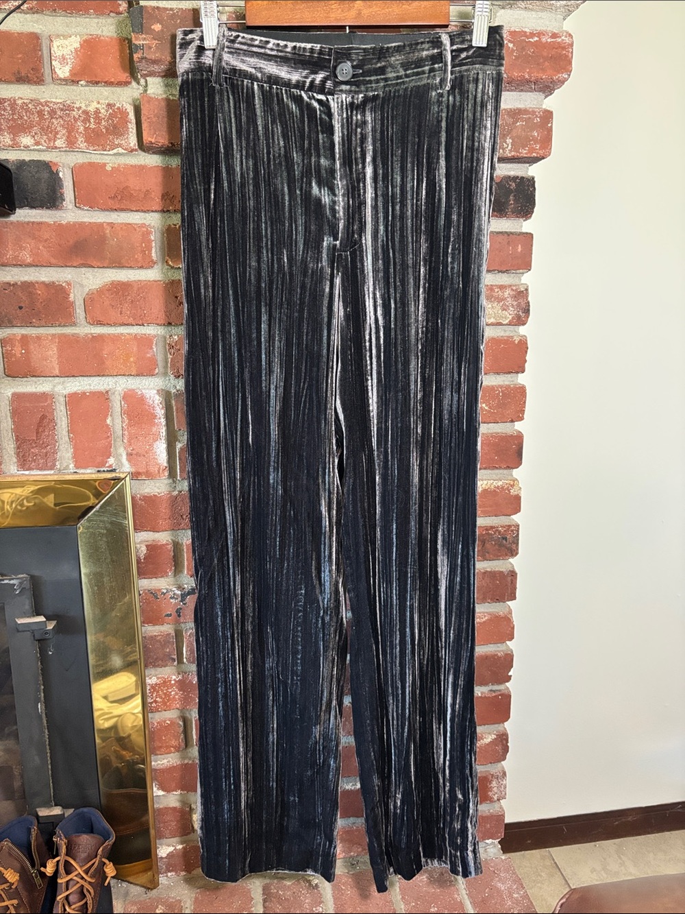 NWOT Zara Crushed Velvet Trousers High-Waist Wide-Leg Pants Size Small - Picture 3 of 5